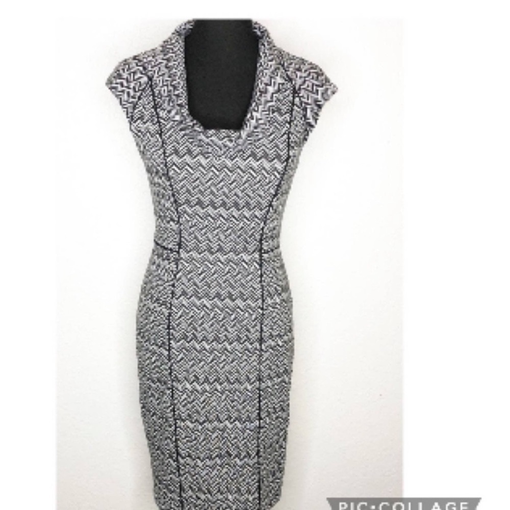 🆕 WHBM black white chevron knit cowl neck dress